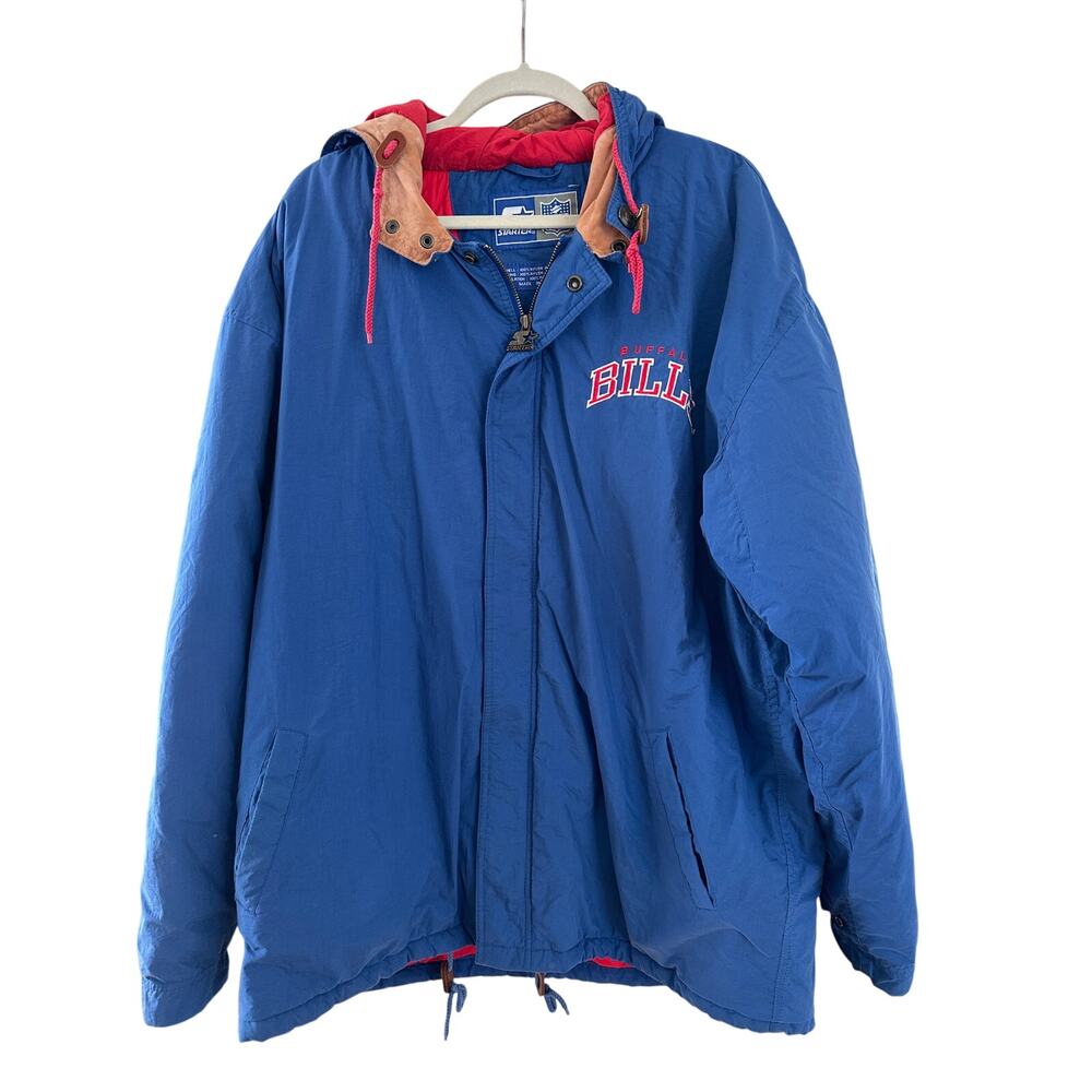 Vintage Starter Buffalo Bills NFL Jacket XL Big Logo Hooded Insulated 90s Parka